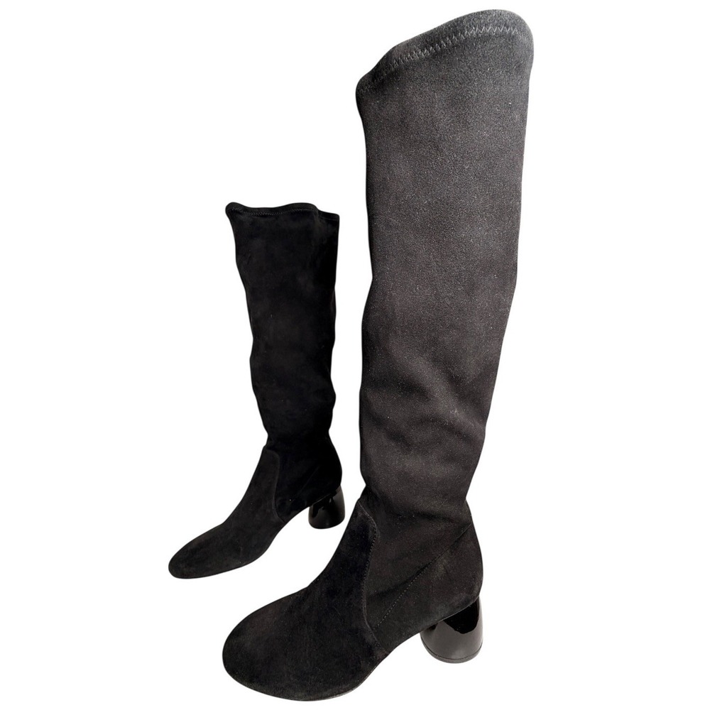 Antonio Melani Black Suede Sock Boots Womens 6 Stretch‎ Pull On Block Heel